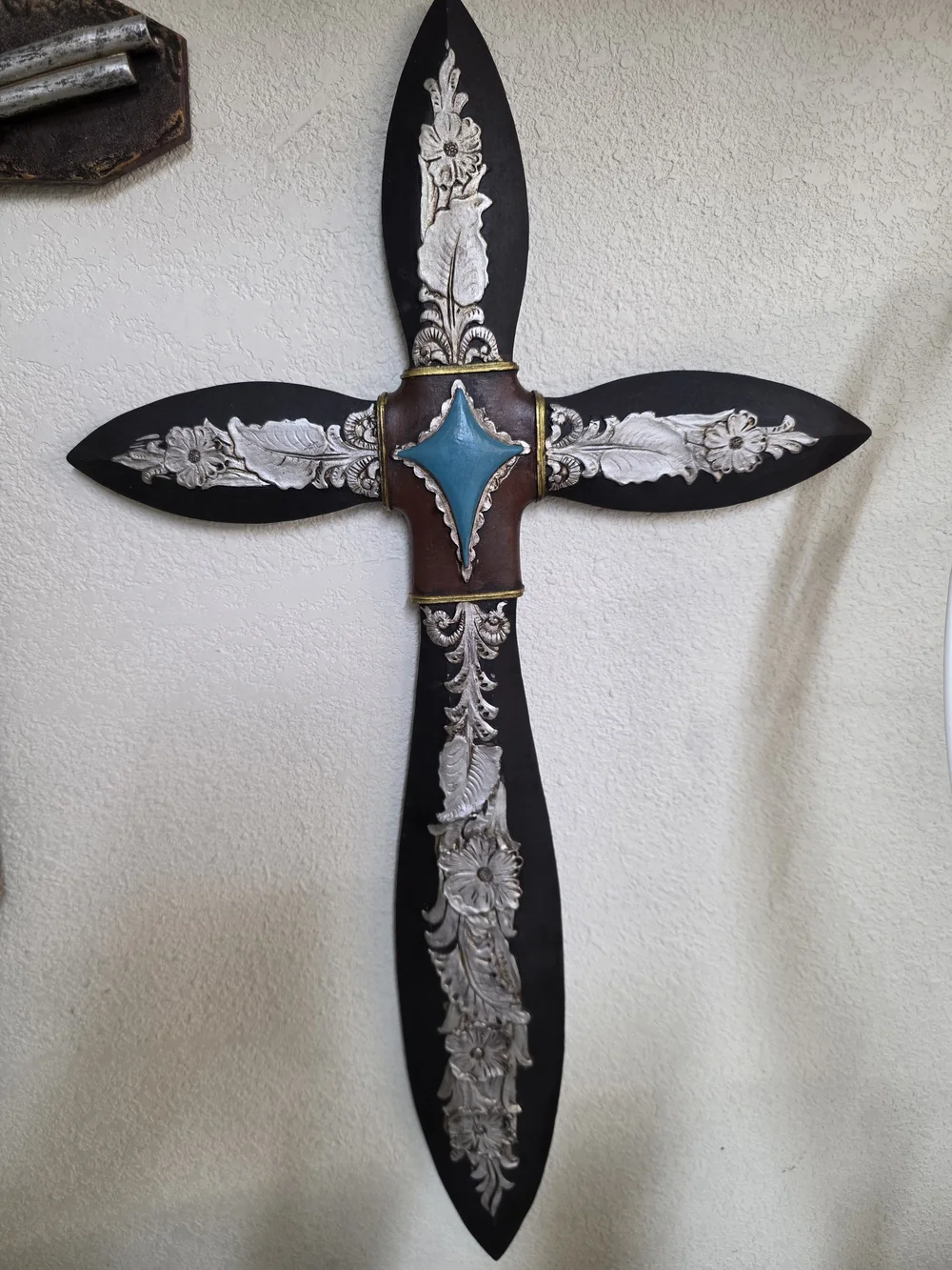Decorative Turquoise Accent Black Wall Cross